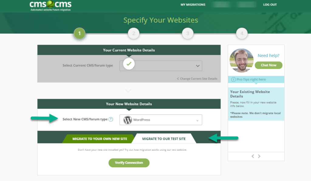 cms2cms migrate weebly to test wordpress site