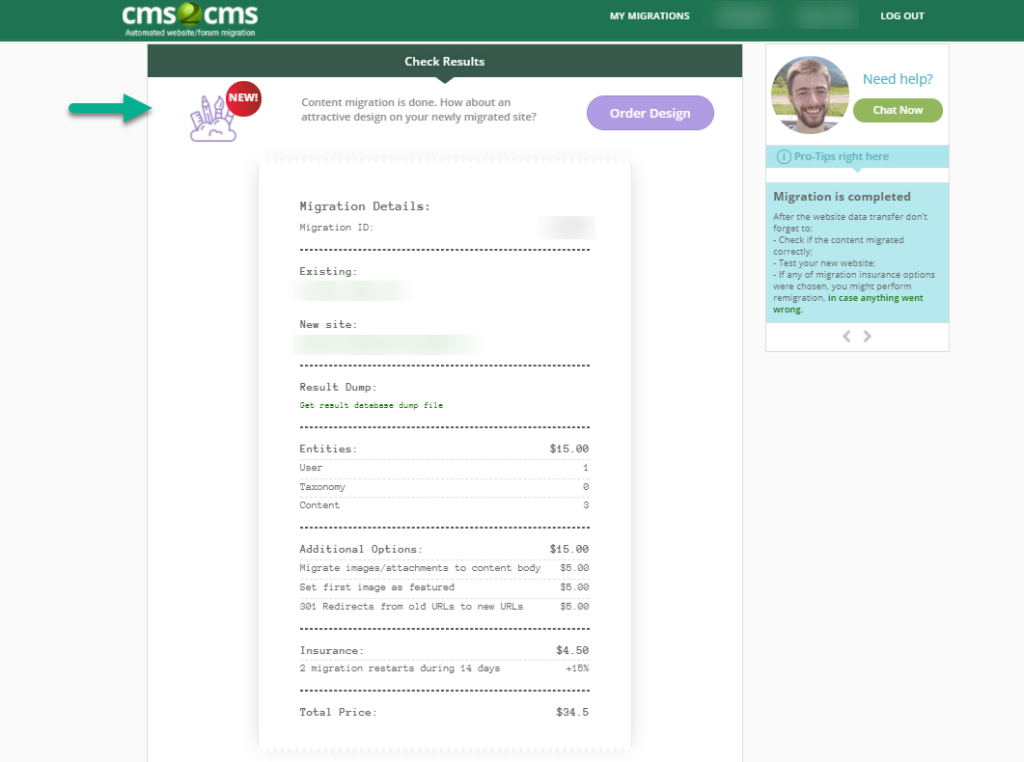 cms2cms weebly to wordpress migration results